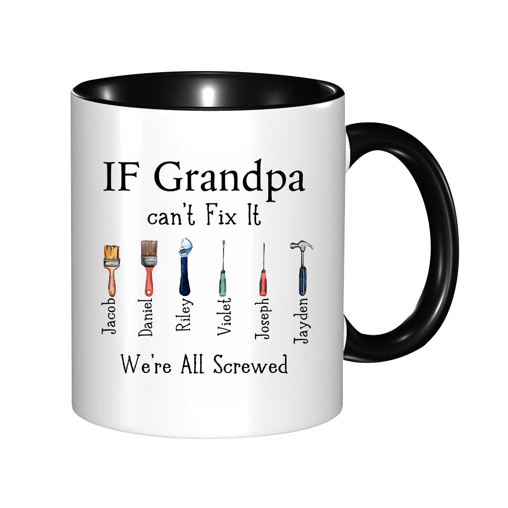 Personalized Dad's Repair Tool Mug with Kids' Names, Papa Can Fix It 11oz Ceramic Mug, Home Decoration, Birthday/Father's Day Gift for Dad/Grandpa/Him