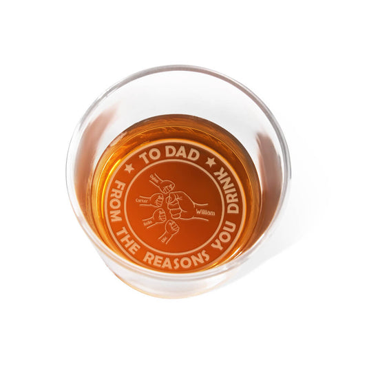 Personalized Dad & Son Fists Bumping Whiskey Glass, Custom Engraved 10oz Bourbon Old Fashioned Glass, Bartender/Father's Day Gift for Dad/Grandpa/Him