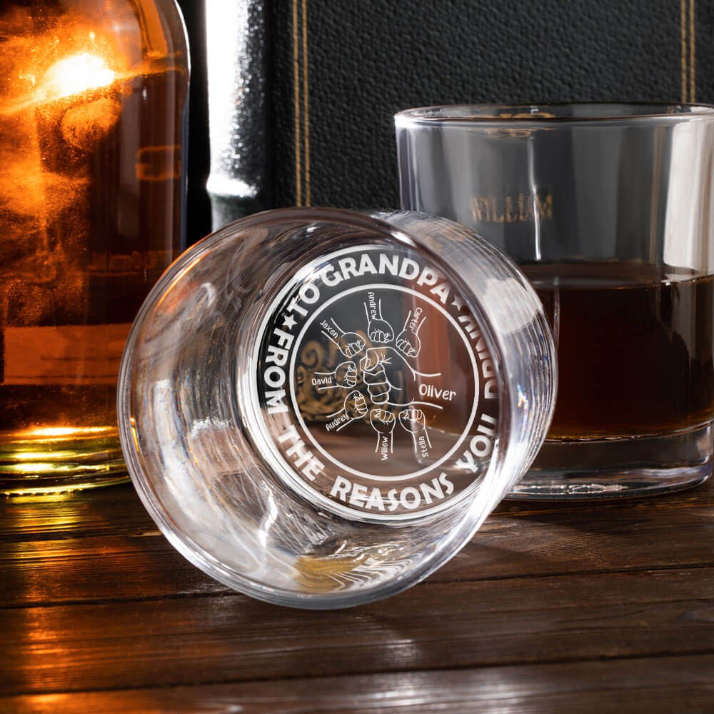 Personalized Dad & Son Fists Bumping Whiskey Glass, Custom Engraved 10oz Bourbon Old Fashioned Glass, Bartender/Father's Day Gift for Dad/Grandpa/Him