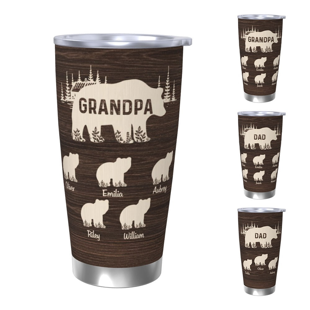 Personalized Papa Bear Tumbler with Kids' Name, Dad's Coffee Cup, Stainless Steel 20oz Travel Mug, Birthday/Father's Day Gift for for Dad/Grandpa/Him