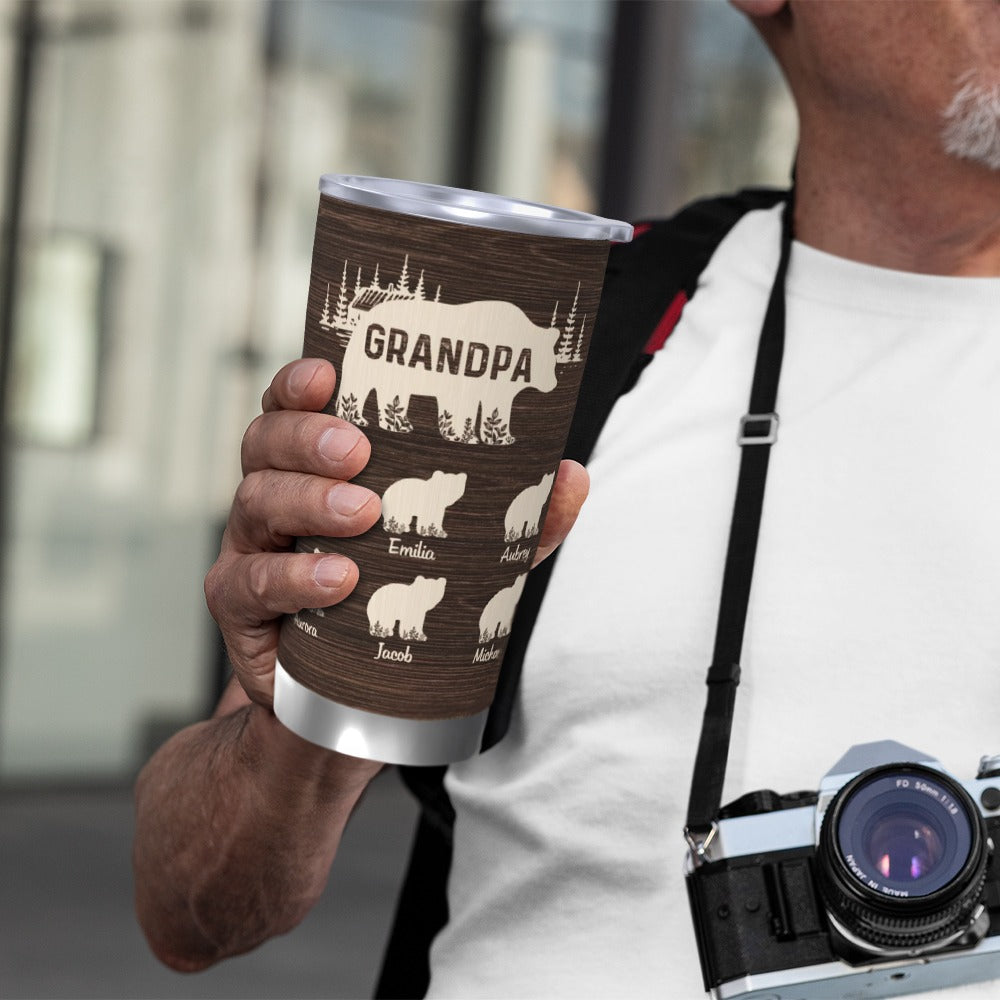 Personalized Papa Bear Tumbler with Kids' Name, Dad's Coffee Cup, Stainless Steel 20oz Travel Mug, Birthday/Father's Day Gift for for Dad/Grandpa/Him