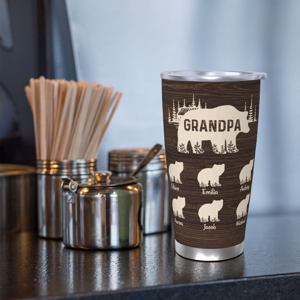 Personalized Papa Bear Tumbler with Kids' Name, Dad's Coffee Cup, Stainless Steel 20oz Travel Mug, Birthday/Father's Day Gift for for Dad/Grandpa/Him