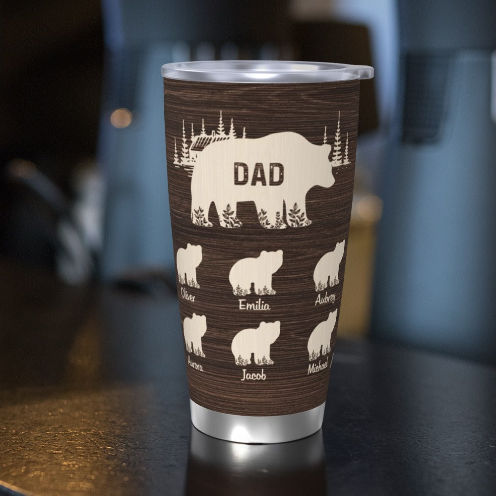 Personalized Papa Bear Tumbler with Kids' Name, Dad's Coffee Cup, Stainless Steel 20oz Travel Mug, Birthday/Father's Day Gift for for Dad/Grandpa/Him