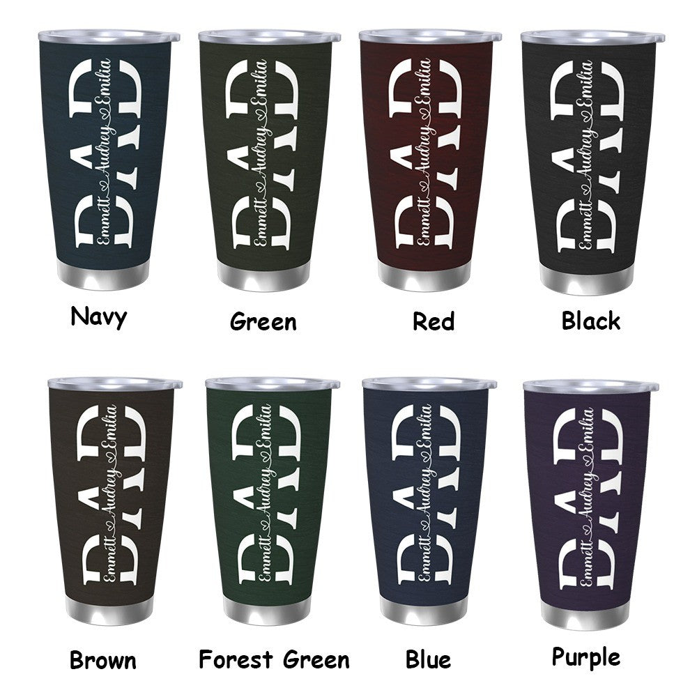 Custom Dad's Tumbler with Kids' Name, Stainless Steel 20oz Travel Mug, Dad Nutrition Facts Tumbler, Father's Day/Birthday Gift for Dad/Grandpa/Him