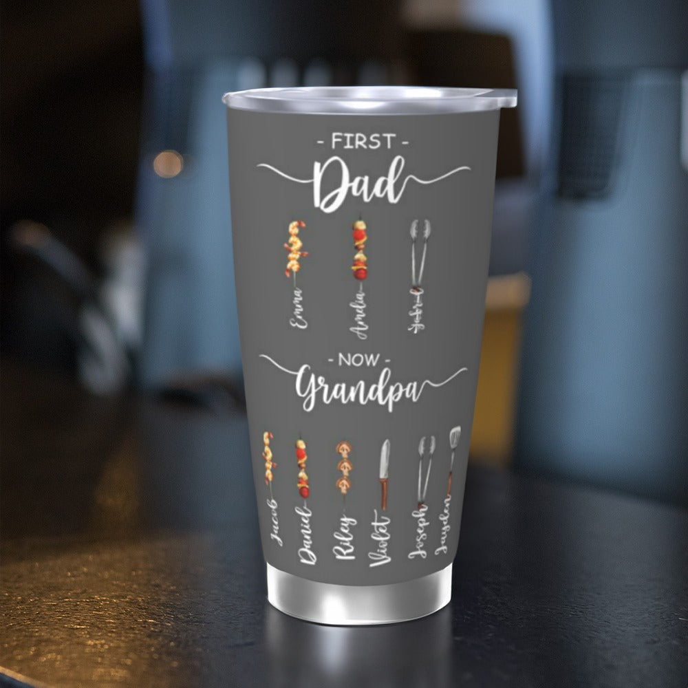 Personalized Papa Barbecue Tumbler with Kids' Names, Dad's BBQ Cup, Stainless Steel 20oz Travel Mug, Birthday/Father's Day Gift for for Dad/Grandpa