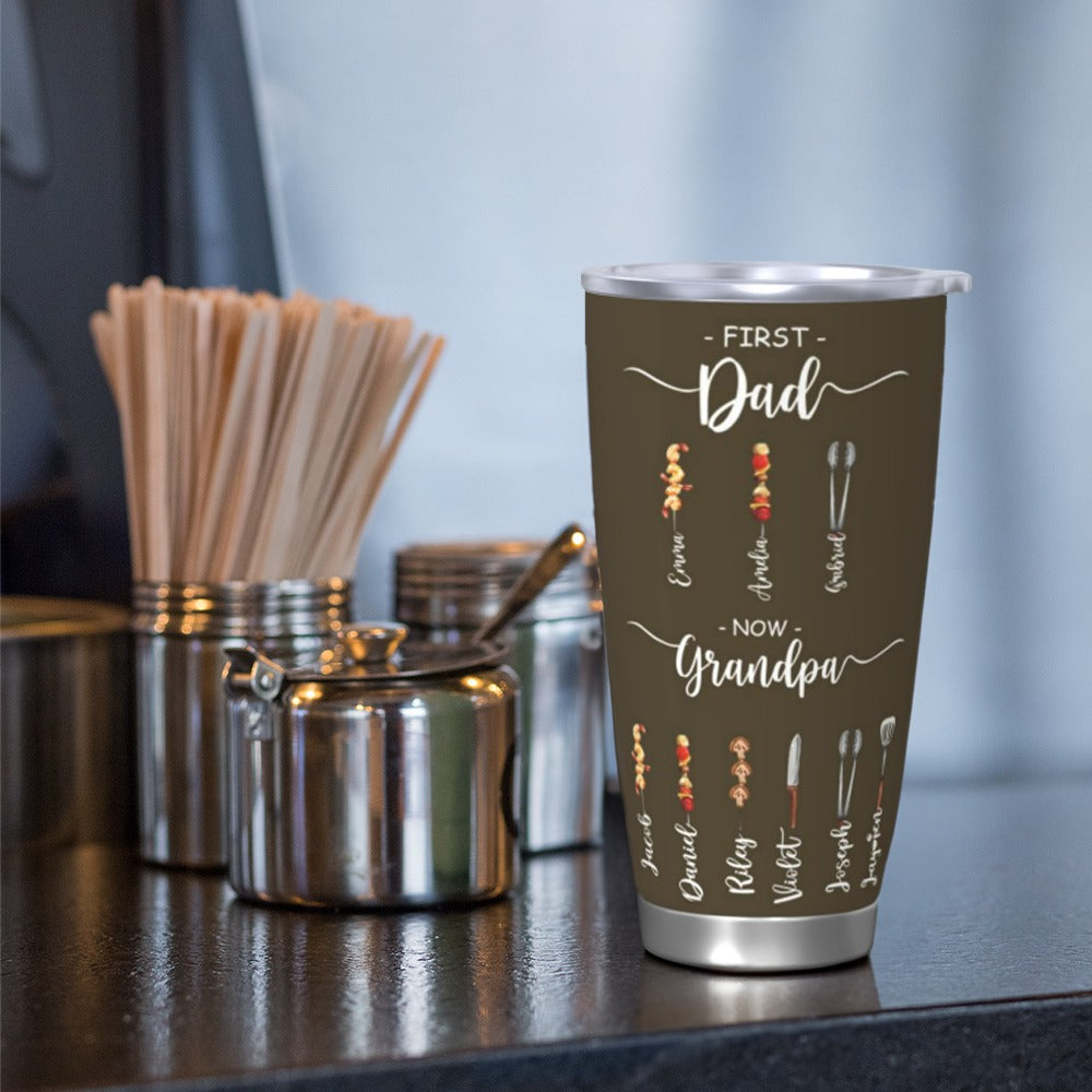 Personalized Papa Barbecue Tumbler with Kids' Names, Dad's BBQ Cup, Stainless Steel 20oz Travel Mug, Birthday/Father's Day Gift for for Dad/Grandpa
