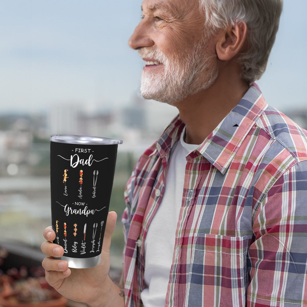 Personalized Papa Barbecue Tumbler with Kids' Names, Dad's BBQ Cup, Stainless Steel 20oz Travel Mug, Birthday/Father's Day Gift for for Dad/Grandpa
