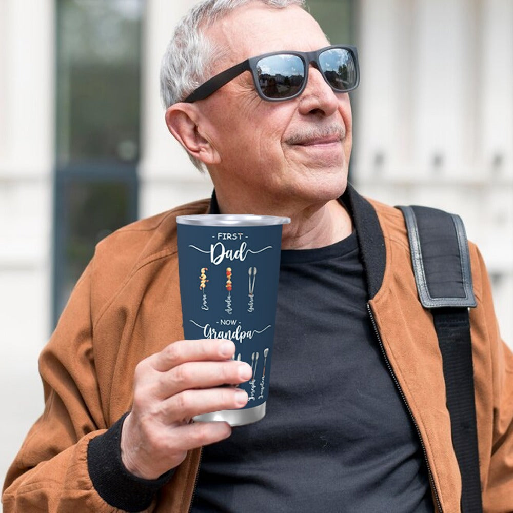 Personalized Papa Barbecue Tumbler with Kids' Names, Dad's BBQ Cup, Stainless Steel 20oz Travel Mug, Birthday/Father's Day Gift for for Dad/Grandpa