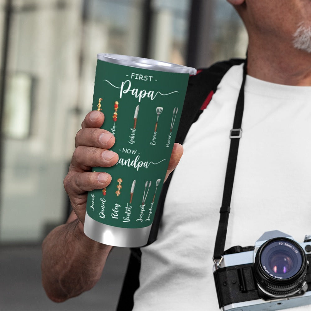 Personalized Papa Barbecue Tumbler with Kids' Names, Dad's BBQ Cup, Stainless Steel 20oz Travel Mug, Birthday/Father's Day Gift for for Dad/Grandpa