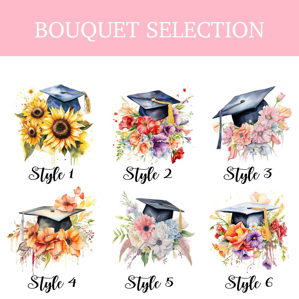 Personalized Name Graduation Cap Flower Leather Jewelry Case, Bouquet of Flowers Travel Jewelry Box, Graduation Gift for Her/Family/Friends/Classmates