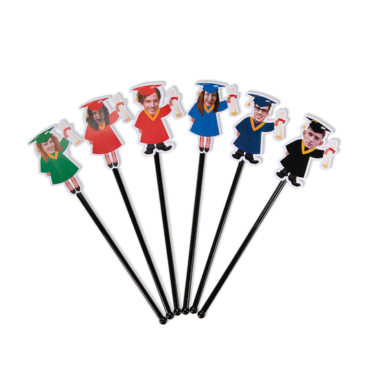 (Set of 15pcs)Personalized Face Photo Graduation Drink Stirrer, Funny Swizzle Stick for Graduation Party Decor, Gift for Graduate/College/Classmate
