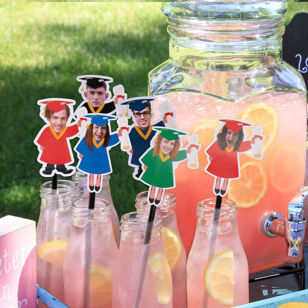 (Set of 15pcs)Personalized Face Photo Graduation Drink Stirrer, Funny Swizzle Stick for Graduation Party Decor, Gift for Graduate/College/Classmate