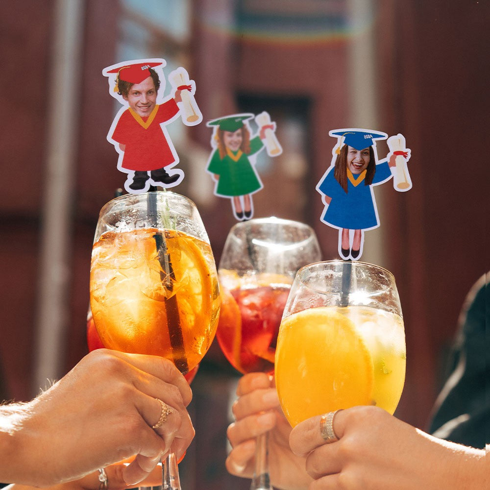 (Set of 15pcs)Personalized Face Photo Graduation Drink Stirrer, Funny Swizzle Stick for Graduation Party Decor, Gift for Graduate/College/Classmate