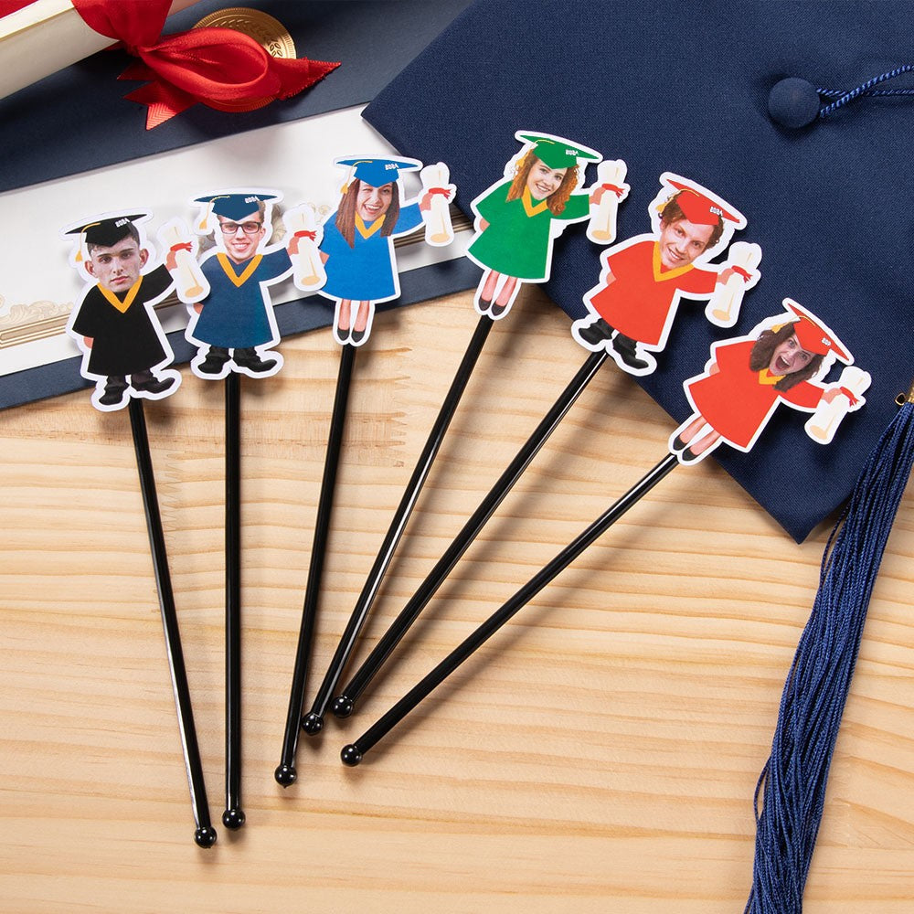 (Set of 15pcs)Personalized Face Photo Graduation Drink Stirrer, Funny Swizzle Stick for Graduation Party Decor, Gift for Graduate/College/Classmate