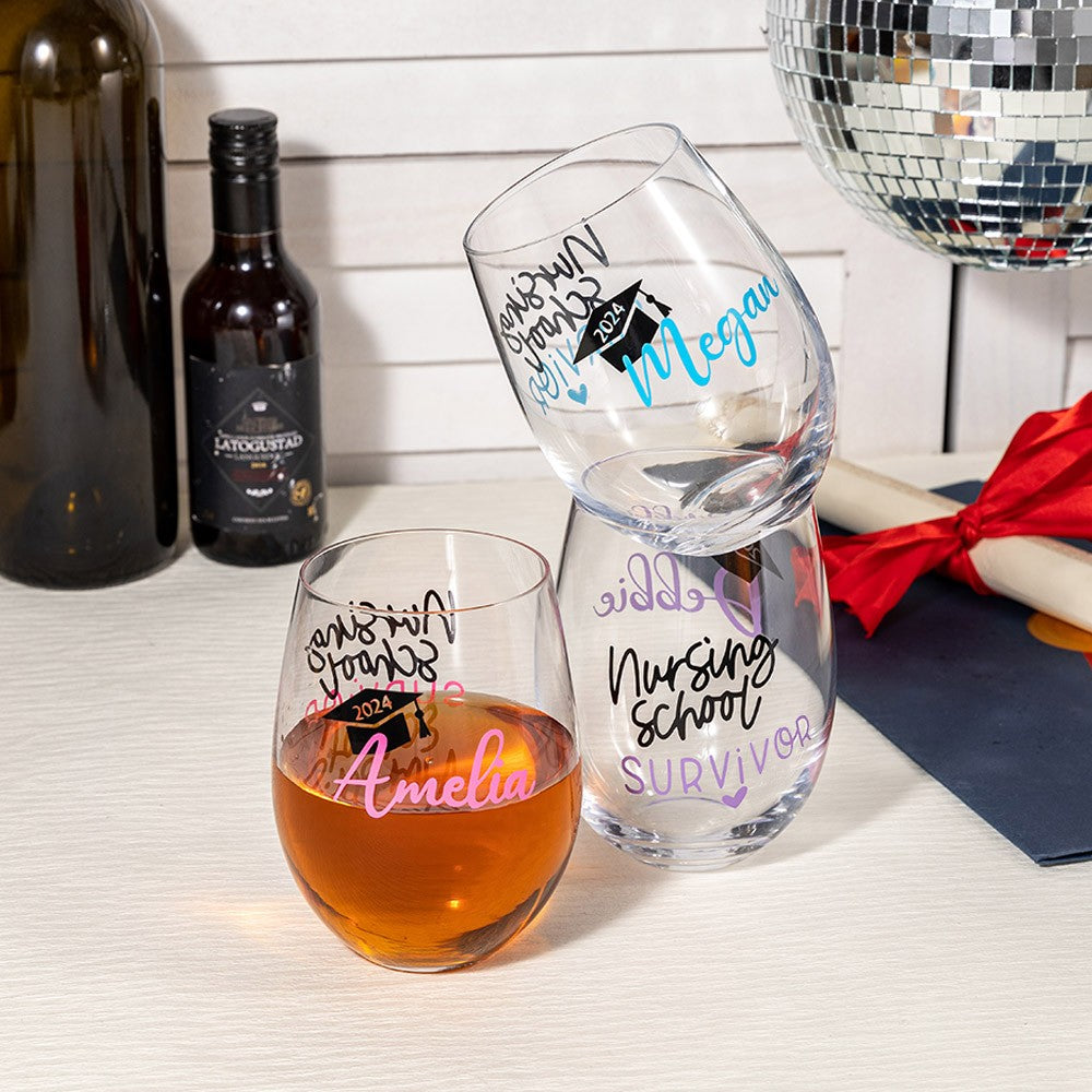 Personalized Name Nurse Graduation Wine Glass, Nursing School Survivor Glass, Graduation Party Decor, Appreciation/Graduation Gift for Nurse/Student
