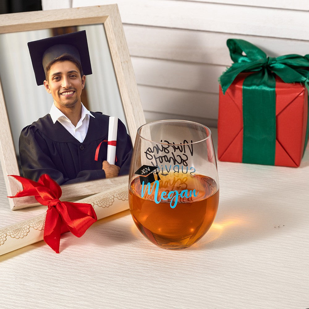 Personalized Name Nurse Graduation Wine Glass, Nursing School Survivor Glass, Graduation Party Decor, Appreciation/Graduation Gift for Nurse/Student