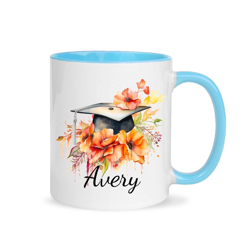 Personalized Name Bouquet of Flowers Graduation Cap Mug, 11oz Ceramic Coffee Tea Cup for Graduate, Graduation Gift for Graduates/Classmates/Friends