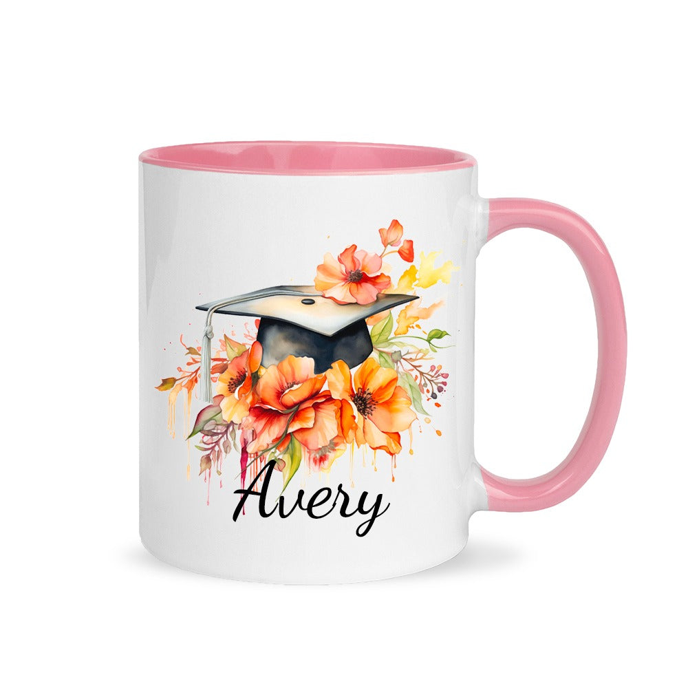 Personalized Name Bouquet of Flowers Graduation Cap Mug, 11oz Ceramic Coffee Tea Cup for Graduate, Graduation Gift for Graduates/Classmates/Friends