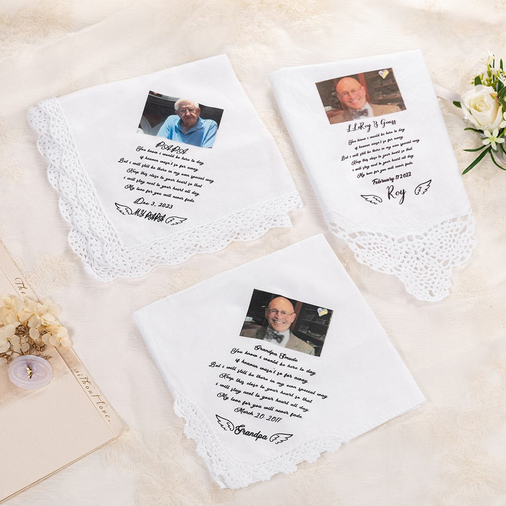 Personalized Memorial Handkerchief with Photo of Passed Away Family Members, Remembrance Loving Memory Handkerchief, Gift for Bride/Groom