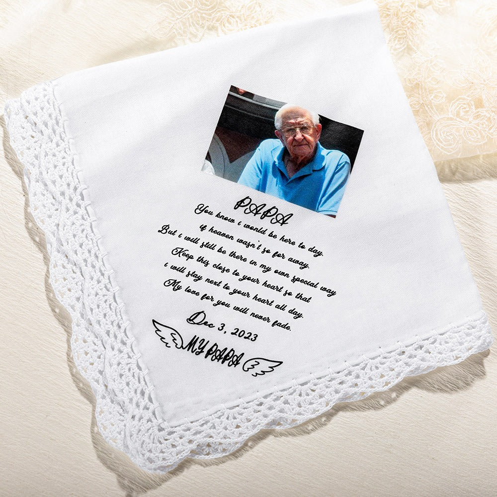 Personalized Memorial Handkerchief with Photo of Passed Away Family Members, Remembrance Loving Memory Handkerchief, Gift for Bride/Groom