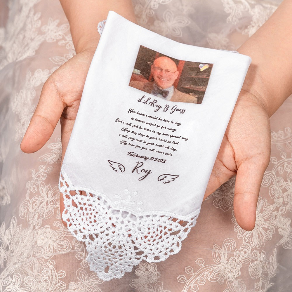 Personalized Memorial Handkerchief with Photo of Passed Away Family Members, Remembrance Loving Memory Handkerchief, Gift for Bride/Groom