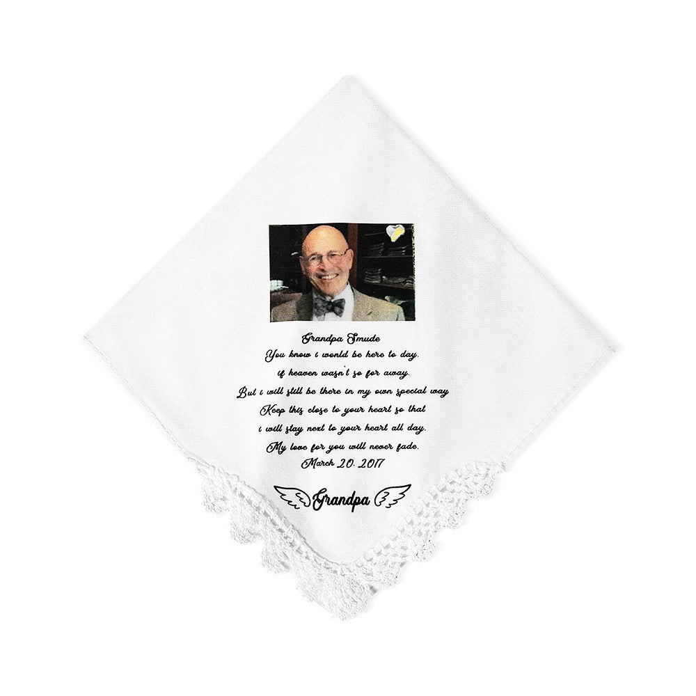 Personalized Memorial Handkerchief with Photo of Passed Away Family Members, Remembrance Loving Memory Handkerchief, Gift for Bride/Groom