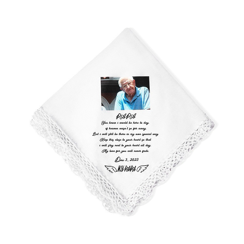 Personalized Memorial Handkerchief with Photo of Passed Away Family Members, Remembrance Loving Memory Handkerchief, Gift for Bride/Groom