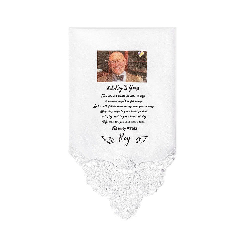 Personalized Memorial Handkerchief with Photo of Passed Away Family Members, Remembrance Loving Memory Handkerchief, Gift for Bride/Groom