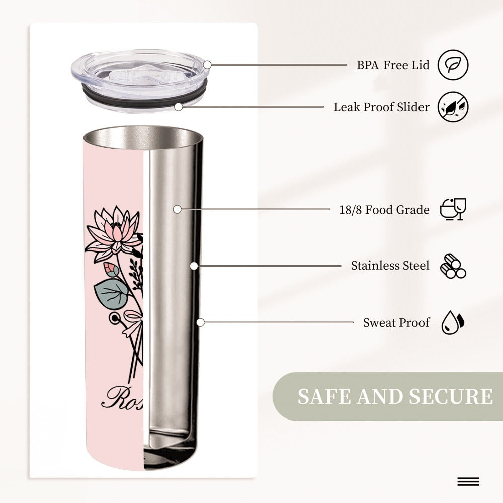 Personalized Name Bow Birth Flower Stethoscope Tumbler, 20oz Stainless Steel Thermos Cup, Graduation/Appreciation Gift for Doctor/Nurse/Medical Staff