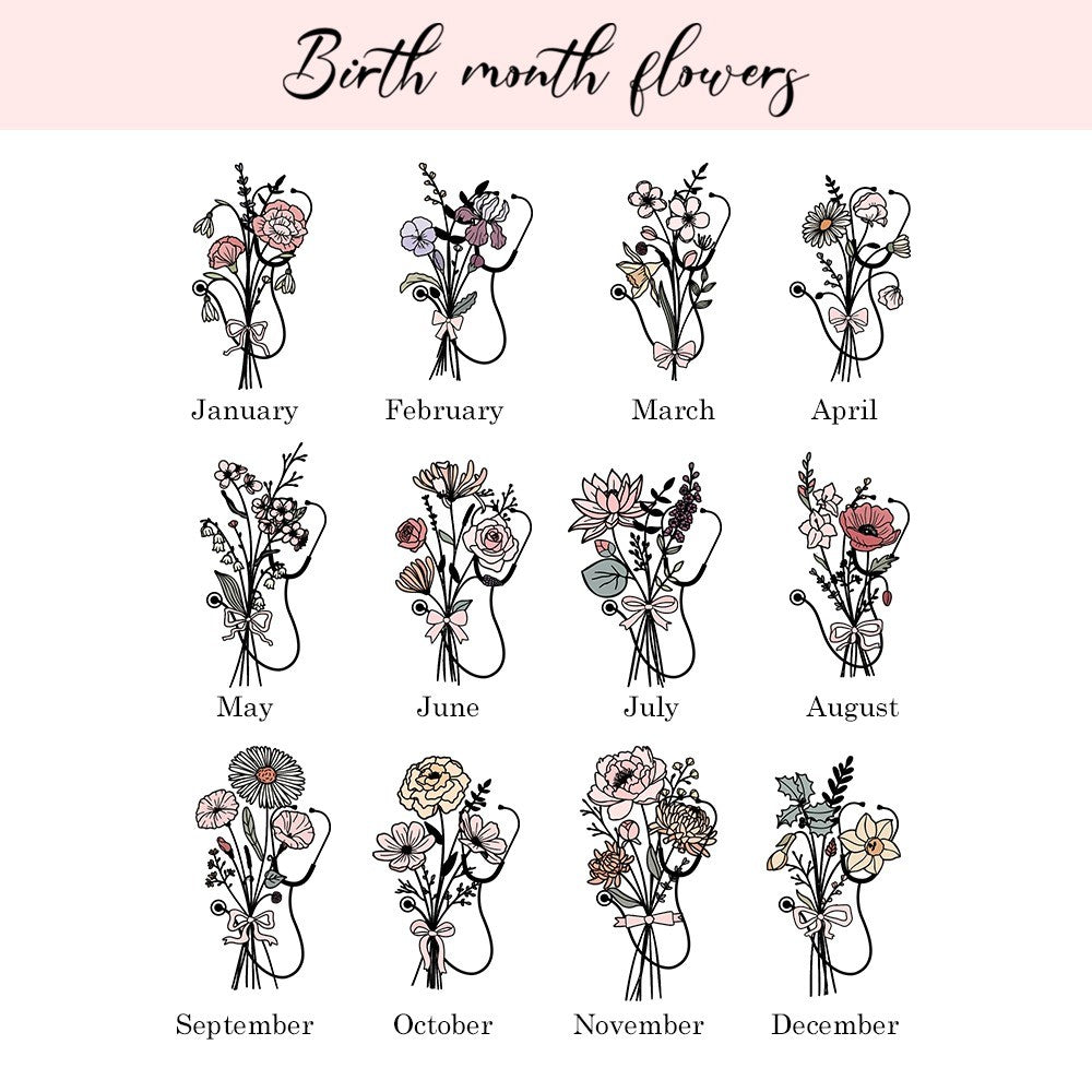 Personalized Name Stethoscope Bow Birth Flower Mug, 11oz Ceramic Coffee Tea Cup for Nurse, Graduation/Appreciation Gift for Doctor/Nurse/Medical Staff