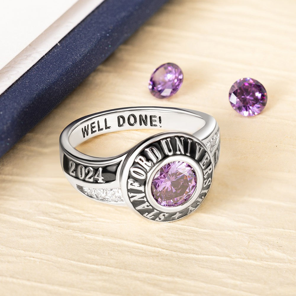 Custom High School Class Ring 2024, Personalized College/University Graduation Ring for Women Sterling Silver 925, Graduation Gift for Girls/Her