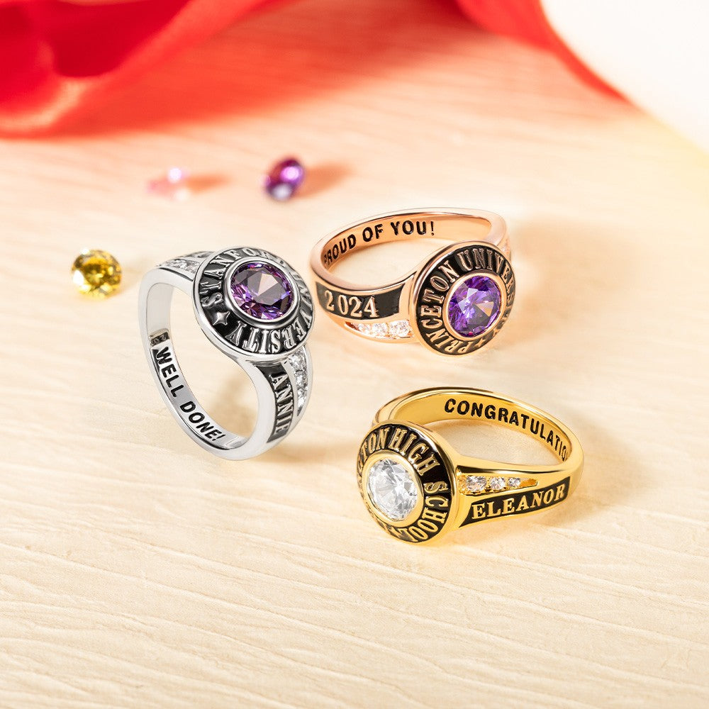 Custom High School Class Ring 2024, Personalized College/University Graduation Ring for Women Sterling Silver 925, Graduation Gift for Girls/Her