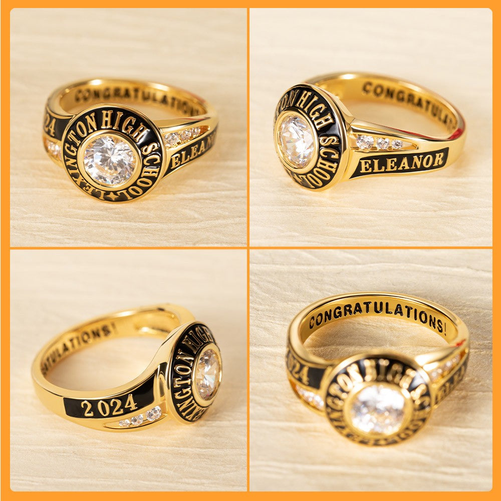 Custom High School Class Ring 2024, Personalized College/University Graduation Ring for Women Sterling Silver 925, Graduation Gift for Girls/Her