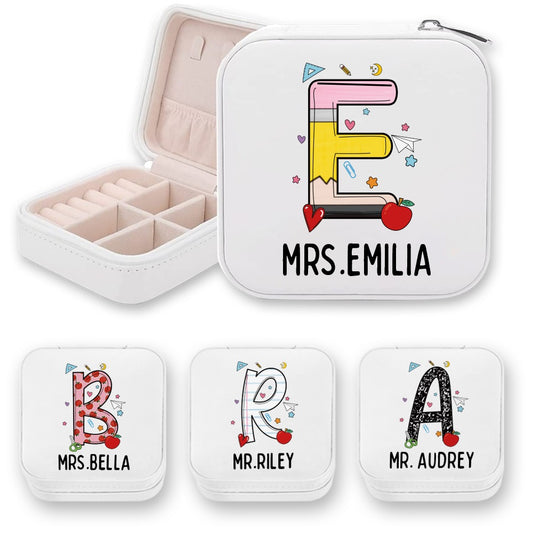 Custom Name Teacher's Jewelry Box, Line Pencil Apple Notebook Design Leather Jewelry Case, Back to School/Teacher's Day/Appreciation Gift for Teachers
