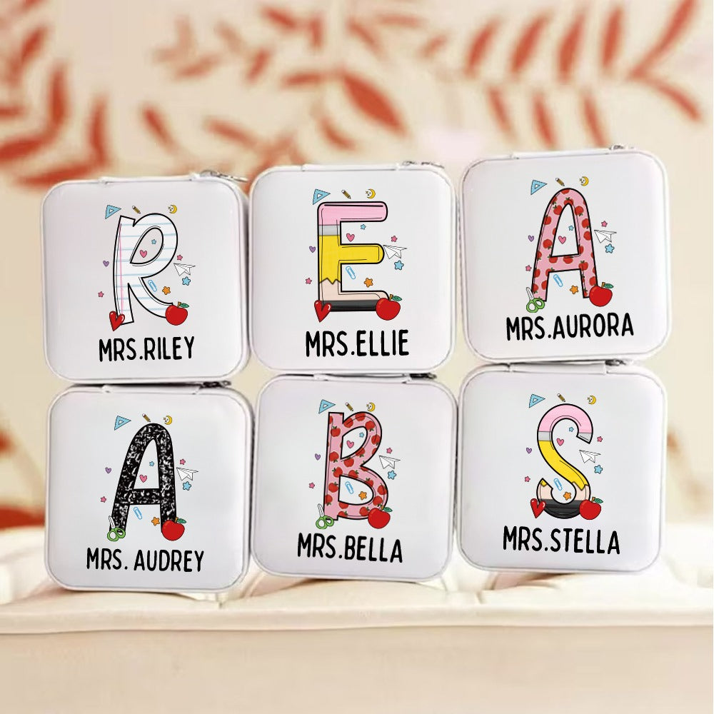Custom Name Teacher's Jewelry Box, Line Pencil Apple Notebook Design Leather Jewelry Case, Back to School/Teacher's Day/Appreciation Gift for Teachers