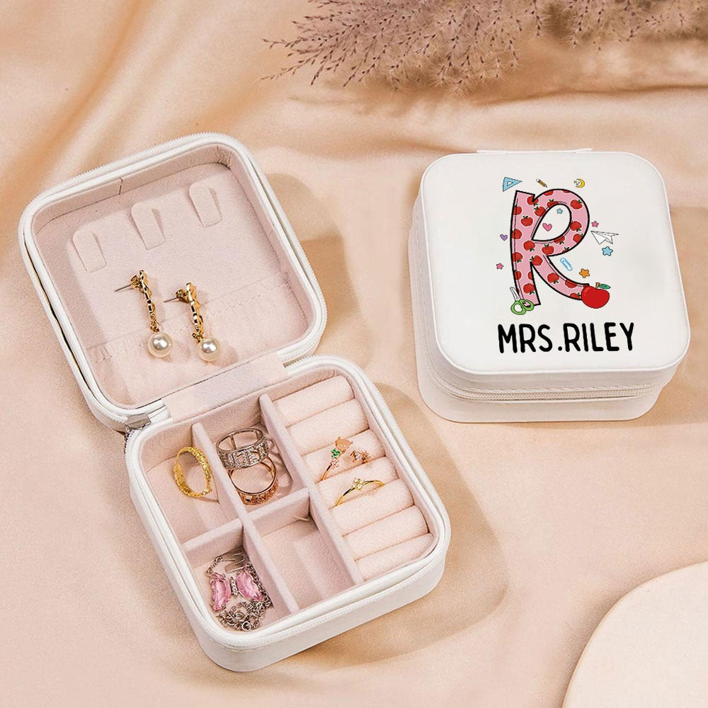 Custom Name Teacher's Jewelry Box, Line Pencil Apple Notebook Design Leather Jewelry Case, Back to School/Teacher's Day/Appreciation Gift for Teachers