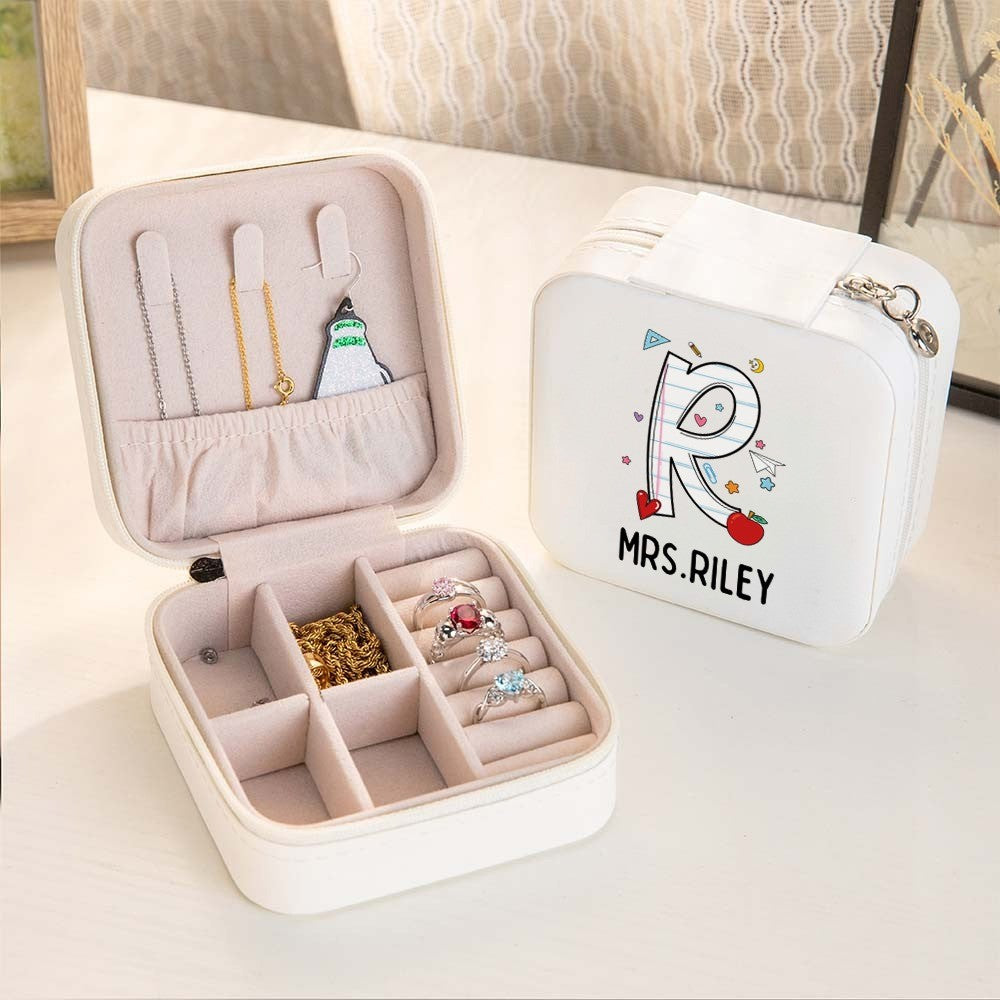 Custom Name Teacher's Jewelry Box, Line Pencil Apple Notebook Design Leather Jewelry Case, Back to School/Teacher's Day/Appreciation Gift for Teachers