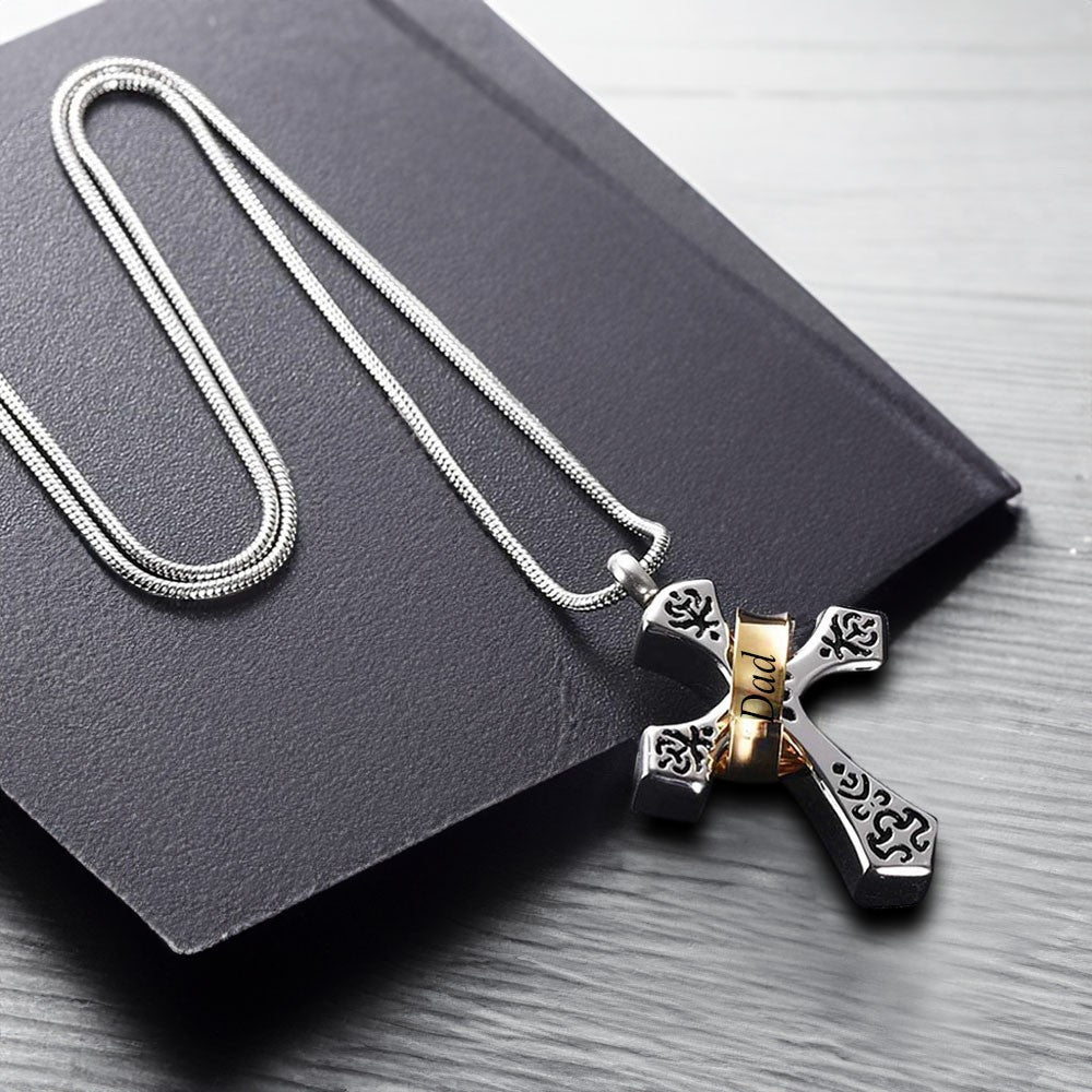 Custom Name Ring Cross Urn Necklace, Cremation Urn Necklace for Ashes of Beloved/Pet Loss/Baby, Memorial Jewelry, Sympathy Gift for Family/Friend/Her