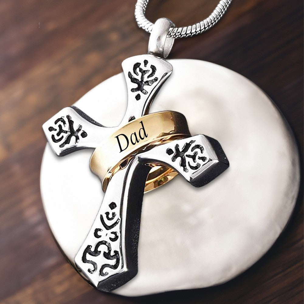 Custom Name Ring Cross Urn Necklace, Cremation Urn Necklace for Ashes of Beloved/Pet Loss/Baby, Memorial Jewelry, Sympathy Gift for Family/Friend/Her