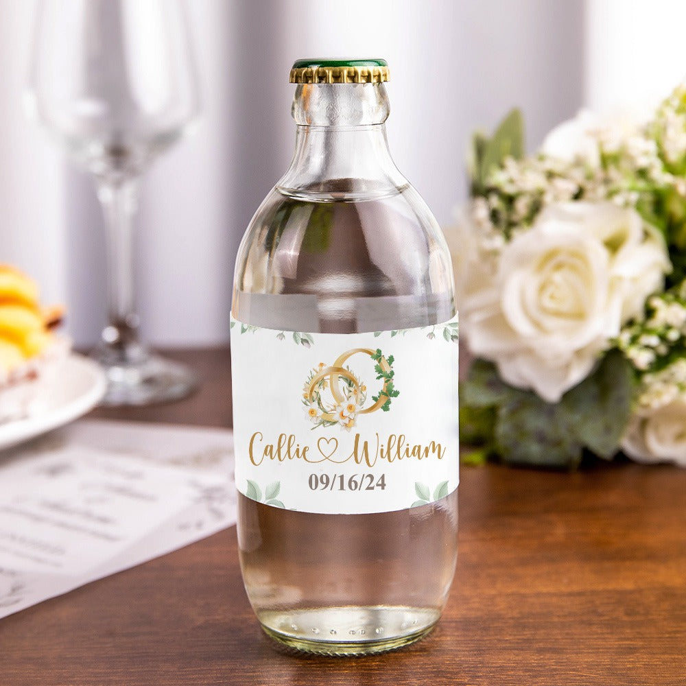 Custom Name Birth Flower & Birth Tree Water Bottle Labels, Engagement/Bridal Shower Favors, Wedding/Anniversary Gifts for Him/Her/Couple