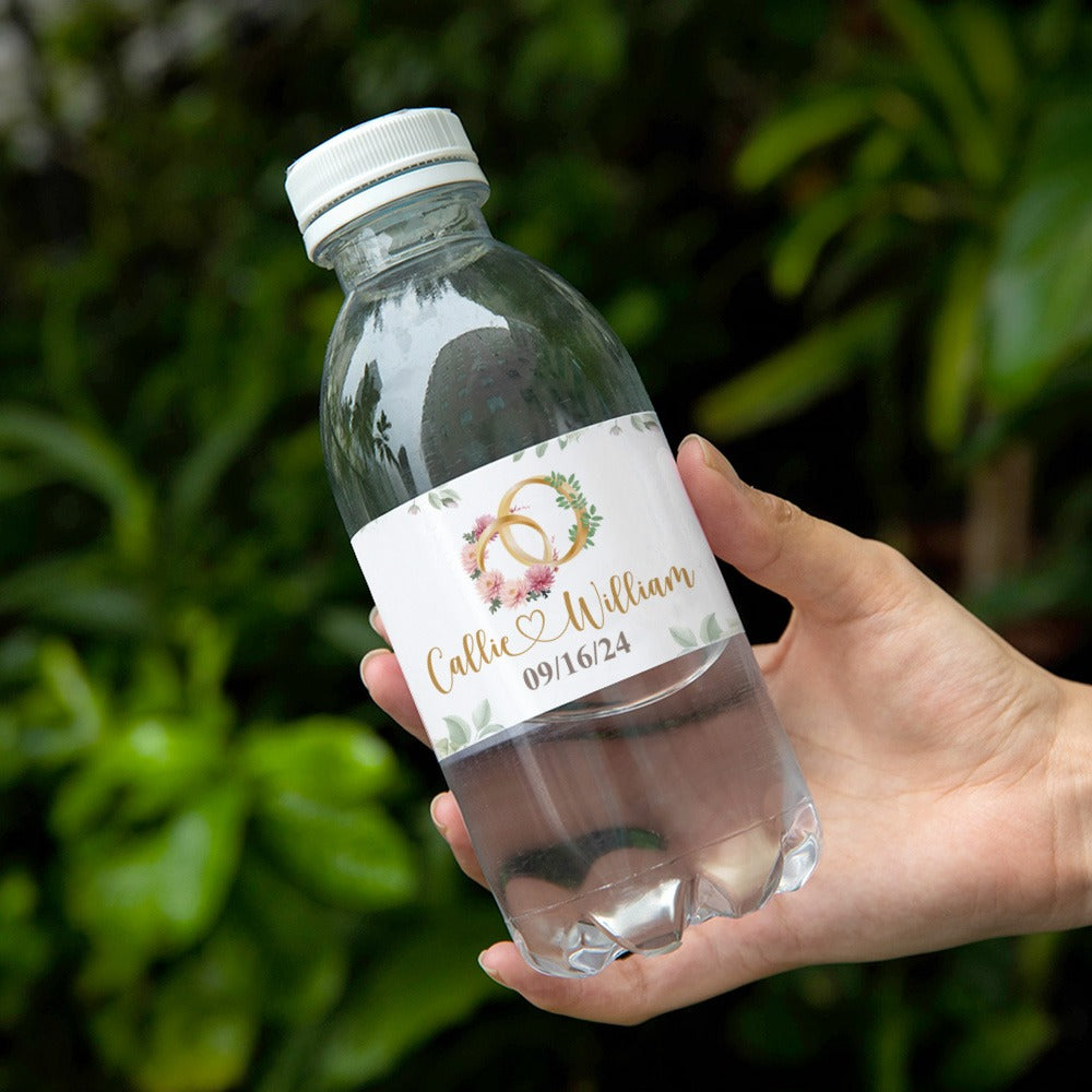 Custom Name Birth Flower & Birth Tree Water Bottle Labels, Engagement/Bridal Shower Favors, Wedding/Anniversary Gifts for Him/Her/Couple