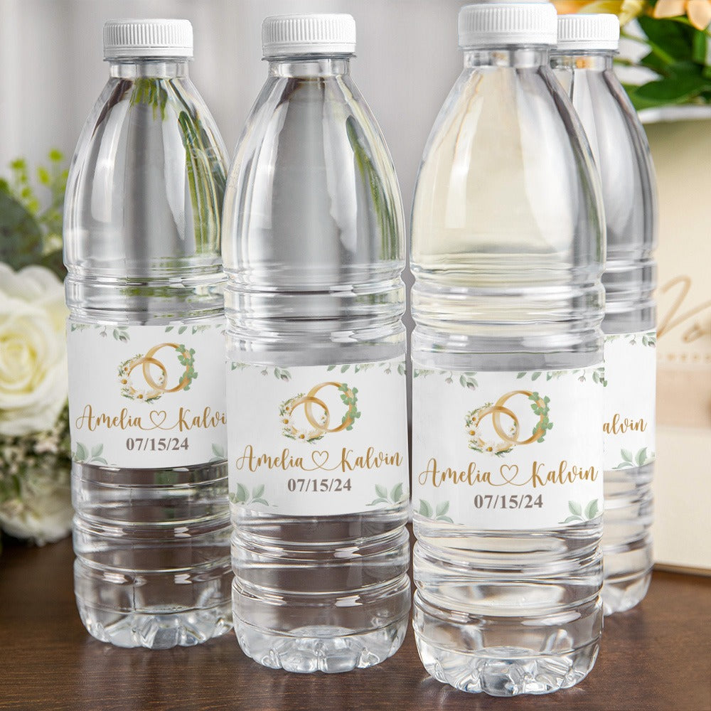 Custom Name Birth Flower & Birth Tree Water Bottle Labels, Engagement/Bridal Shower Favors, Wedding/Anniversary Gifts for Him/Her/Couple