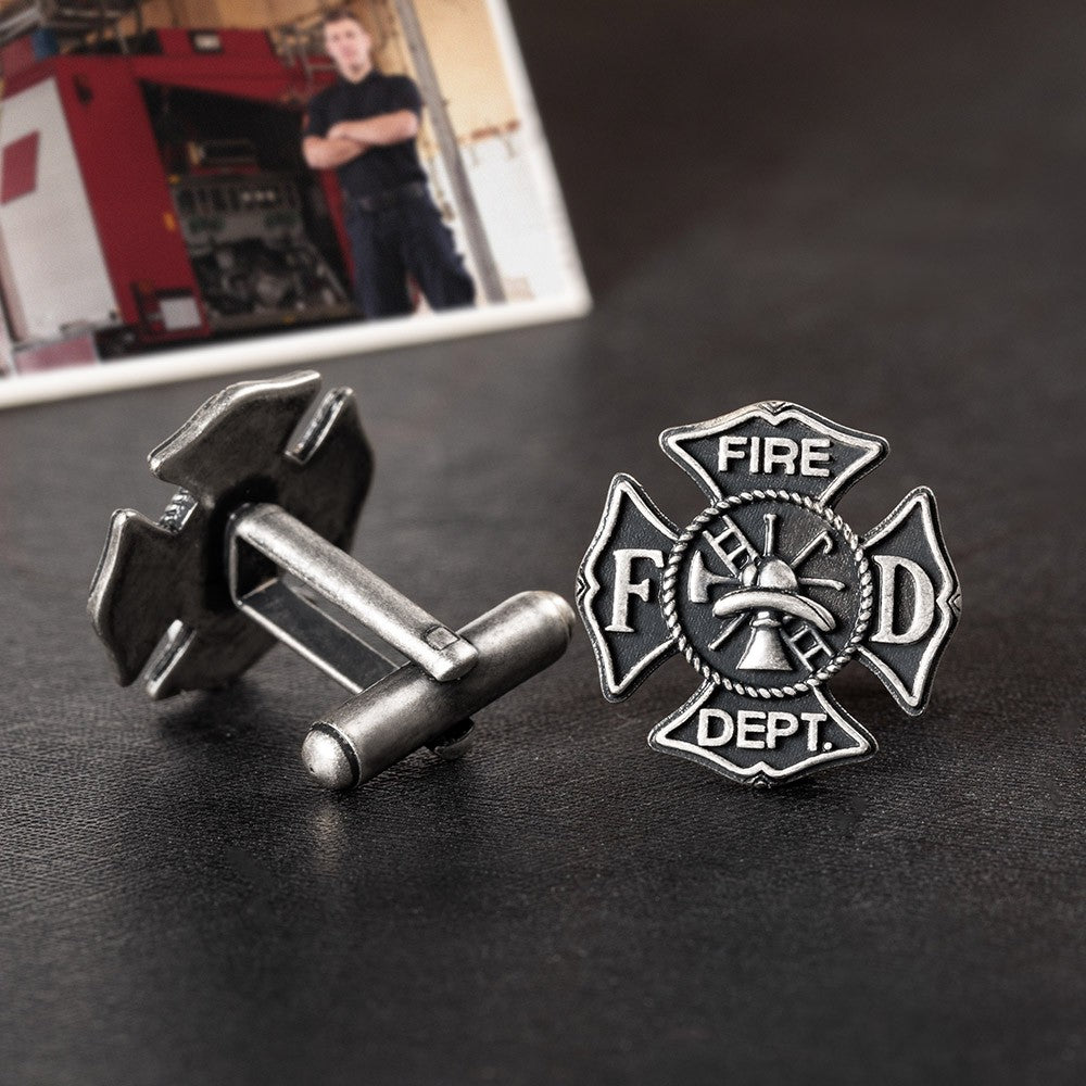 Vintage Firefighter Department Cufflinks, Stainless Steel Emblem Cufflinks for Firefighter, Men's Jewelry, Birthday/Anniversary Gift for Dad/Husband