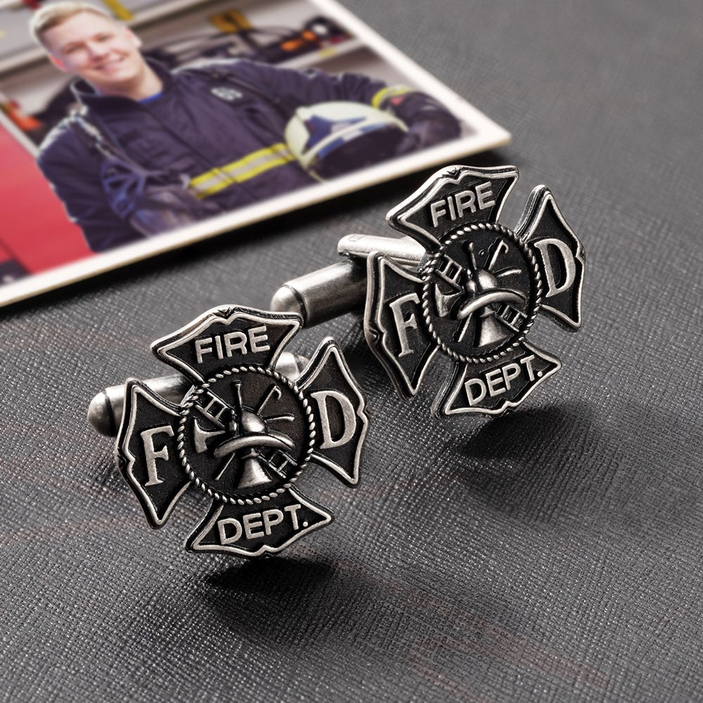 Vintage Firefighter Department Cufflinks, Stainless Steel Emblem Cufflinks for Firefighter, Men's Jewelry, Birthday/Anniversary Gift for Dad/Husband