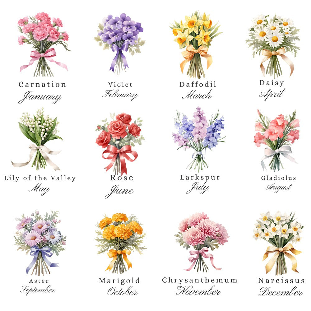 Personalized Name Birth Flower Jewelry Box, PU Leather Flower Bouquet Travel Jewelry Case, Mother's Day/Birthday/Bridal Gift for Mom/Bridesmaids/Her