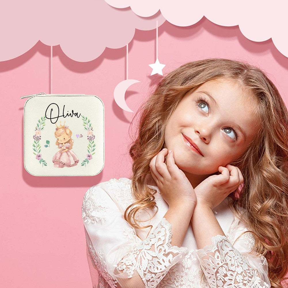 Personalized Name Watercolor Cartoon Pattern Jewelry Box, PU Leather Travel Jewelry Case, Children's Day/Birthday/Christmas Gift for Teen Girls