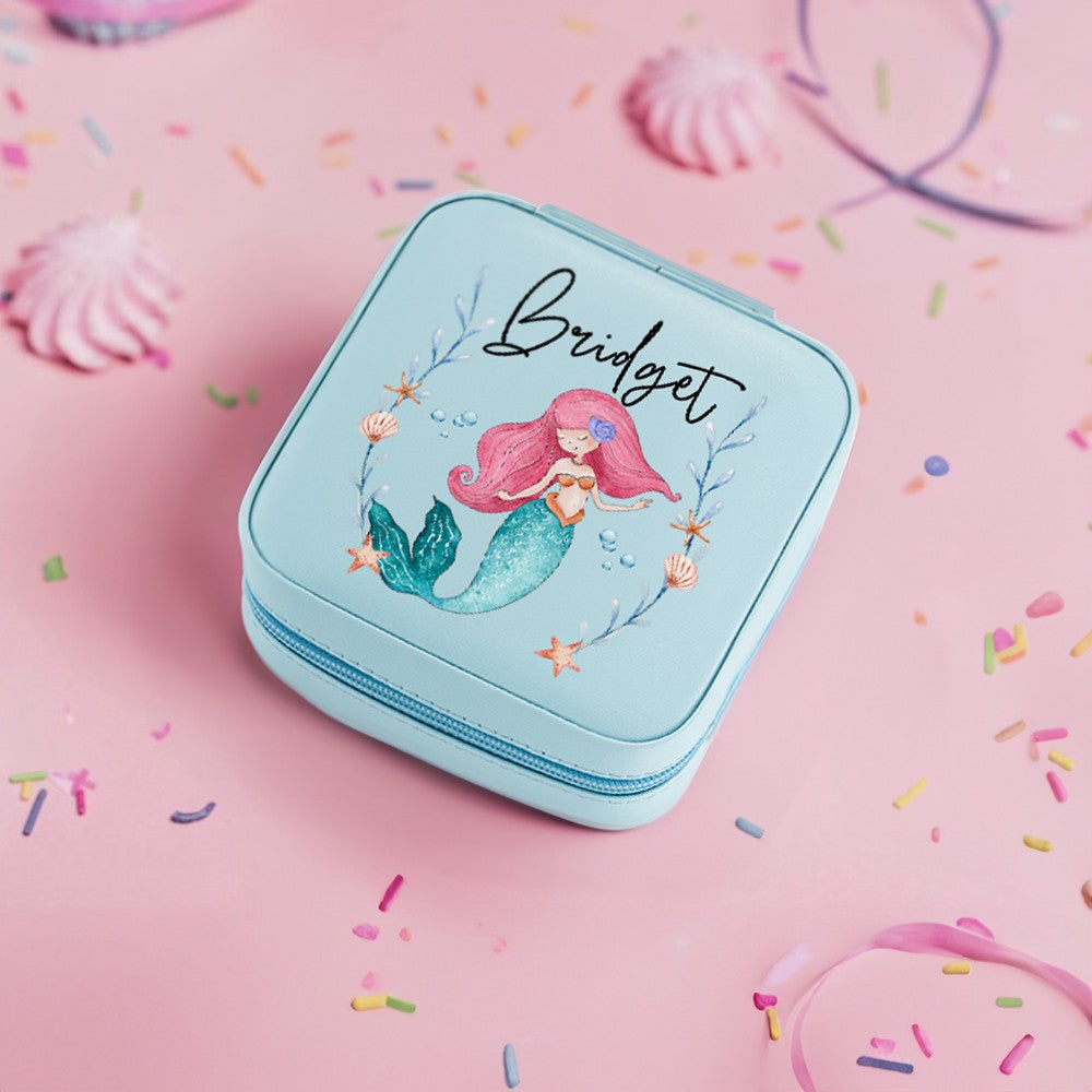 Personalized Name Watercolor Cartoon Pattern Jewelry Box, PU Leather Travel Jewelry Case, Children's Day/Birthday/Christmas Gift for Teen Girls