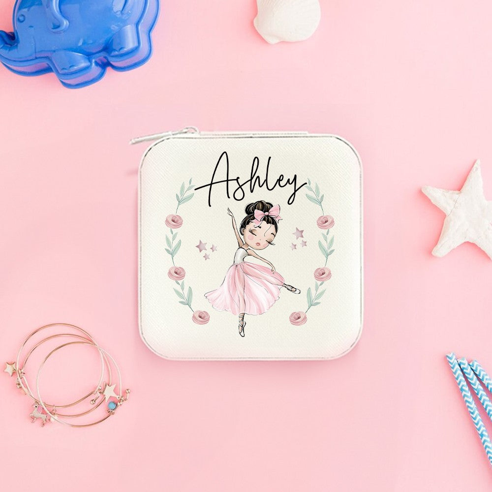 Personalized Name Watercolor Cartoon Pattern Jewelry Box, PU Leather Travel Jewelry Case, Children's Day/Birthday/Christmas Gift for Teen Girls