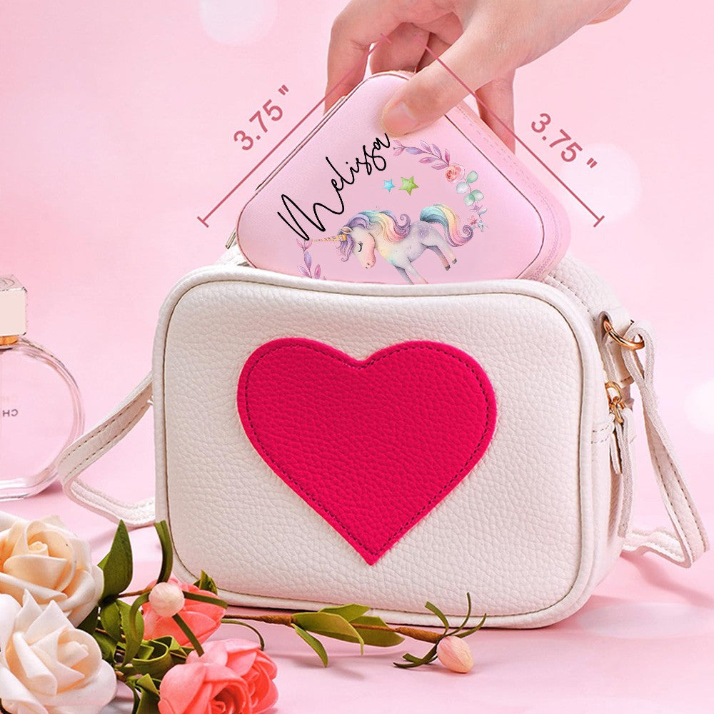 Personalized Name Watercolor Cartoon Pattern Jewelry Box, PU Leather Travel Jewelry Case, Children's Day/Birthday/Christmas Gift for Teen Girls