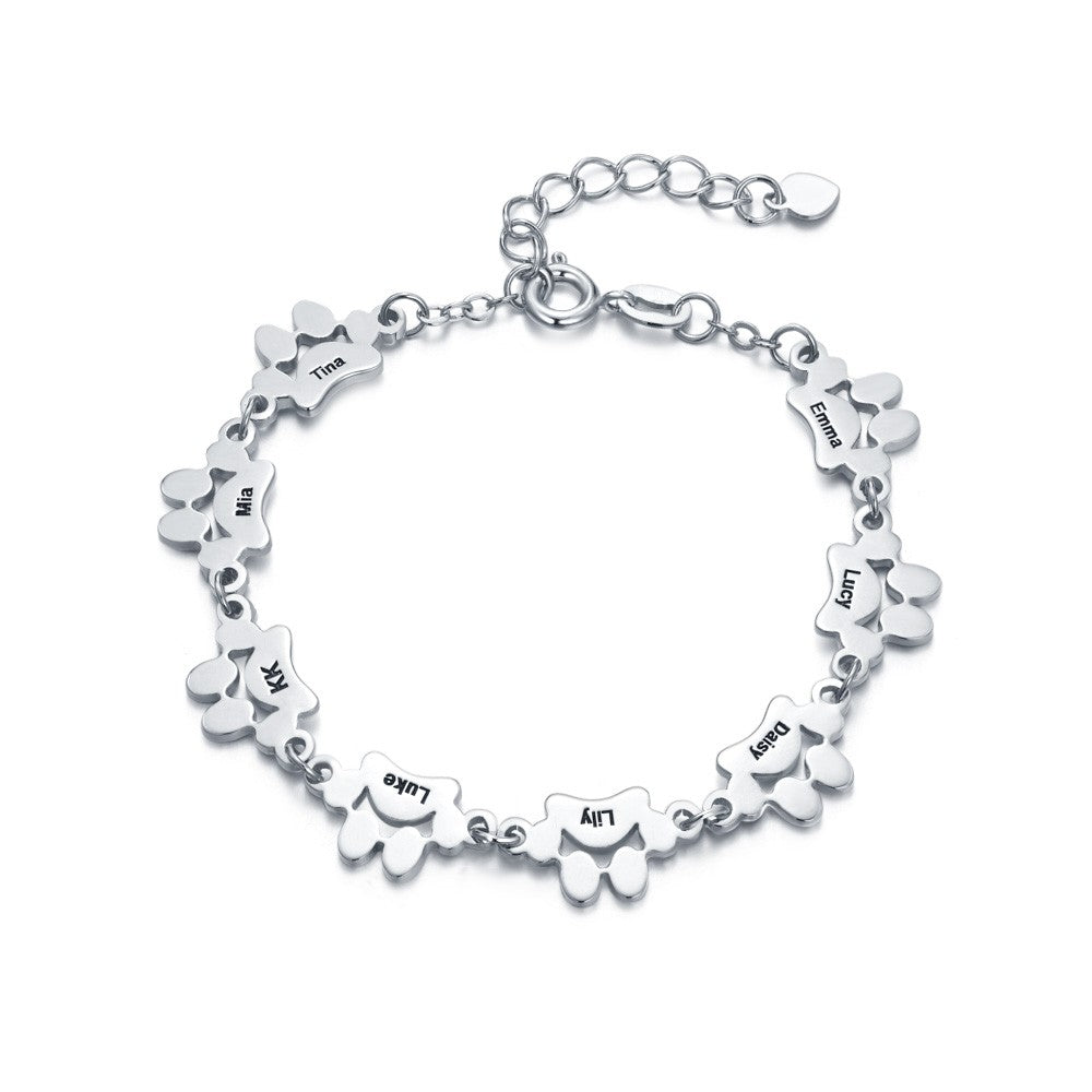Personalized Pet Paw Print Bracelet, Name Engraved Sterling Silver Bracelet, Memorial Jewelry, Pet Loss Gift, Gift for Pet Lover/Dog Mom/Cat Lover